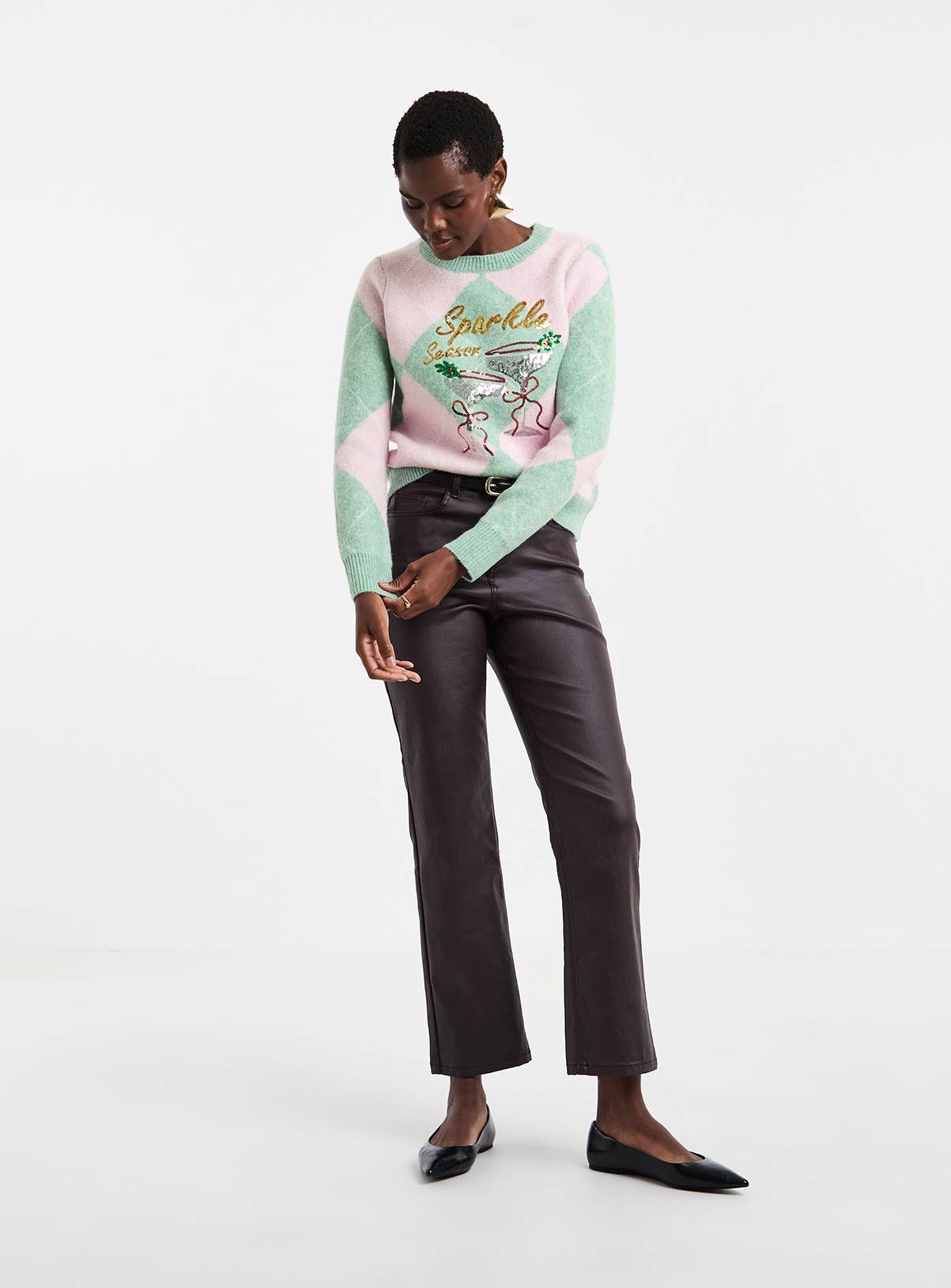 JD WILLIAMS Sparkle Season Argyle Jumper 28-30 - Image 3